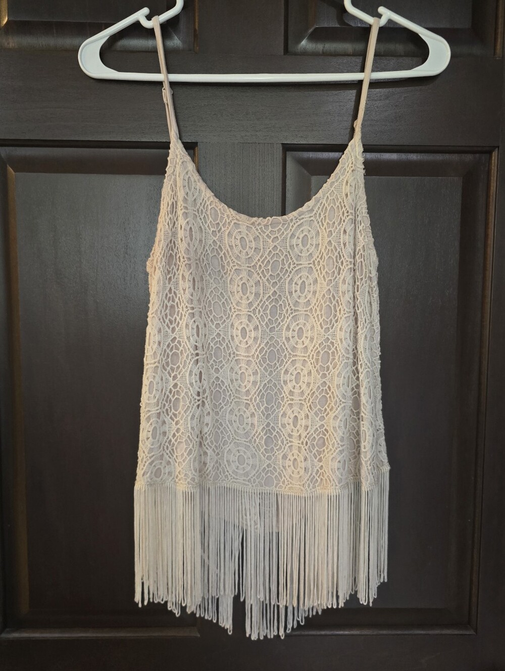 Hazel Lace Fringe Open Back Tank Top Cream Size M BOHO FESTIVAL CONCERTS